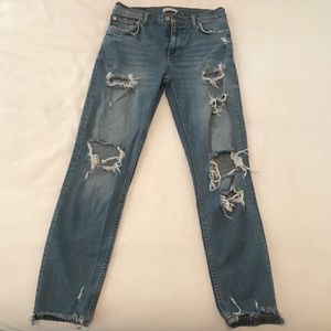 Zara Slim Fit High-Rise Ripped Jeans